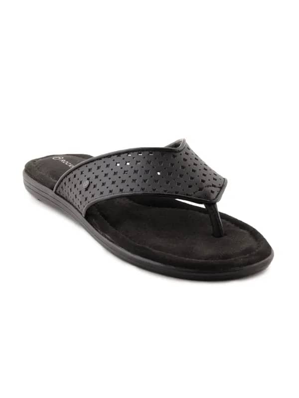 Rockport Women Jeanie Thong Perf Black Flats