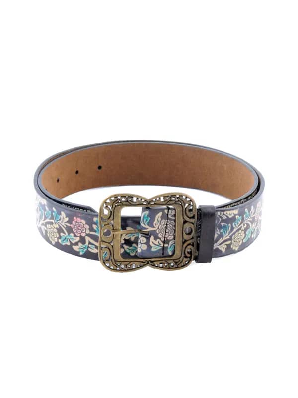Lino Perros Women Flower Print Black Belt