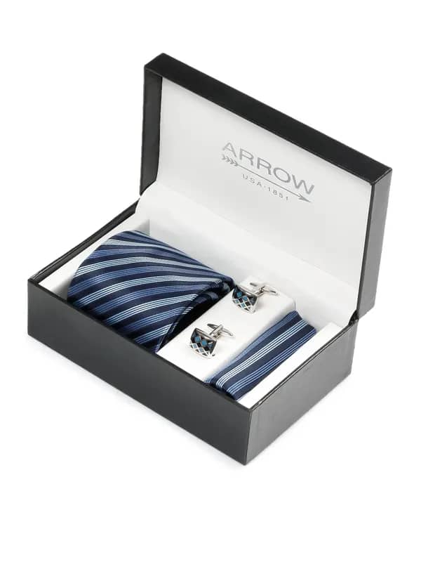 Arrow Men Formal Blue Tie+Cufflink+Pocket square - Combo Pack