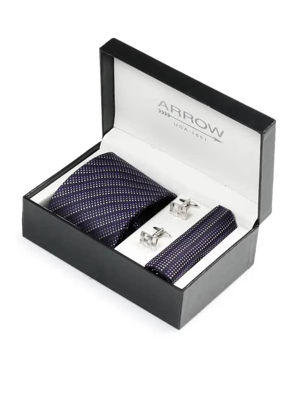 Arrow Men Formal Purple Tie+Cufflink+Pocket square - Combo Pack