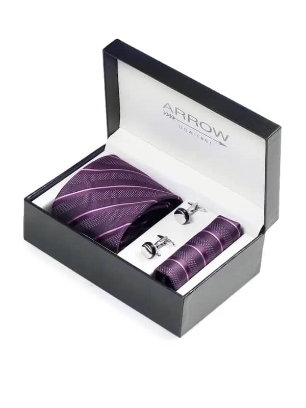 Arrow Men Formal Purple Tie+Cufflink+Pocket square - Combo Pack