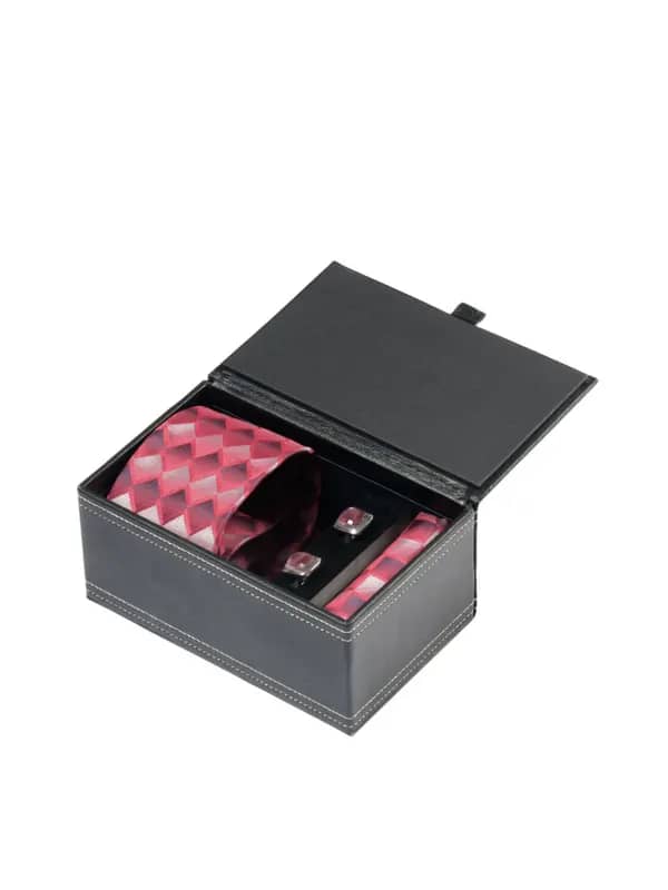 Turtle Men Formal Red Tie, Cufflink and Pocket Square Combo Set