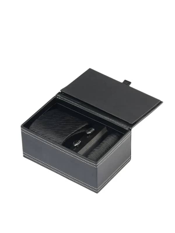 Turtle Men Formal Black Tie, Cufflink and Pocket Square Combo Set