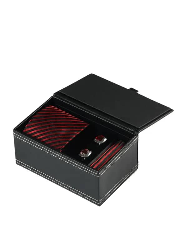 Turtle Men Formal Red Tie, Cufflink and Pocket Square Combo Set