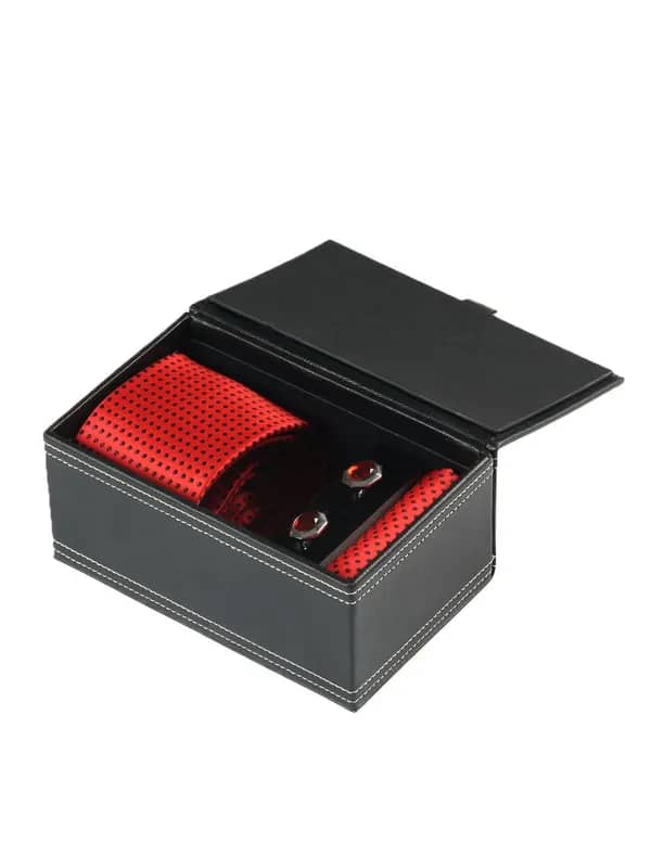 Turtle Men Formal Red Tie, Cufflink and Pocket Square Combo Set