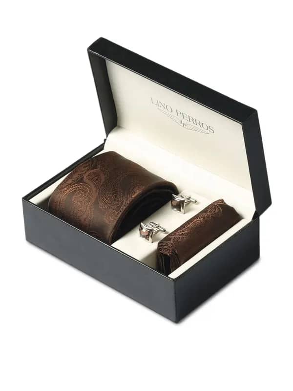 Lino Perros Men Formal Brown Accessory Gift Set