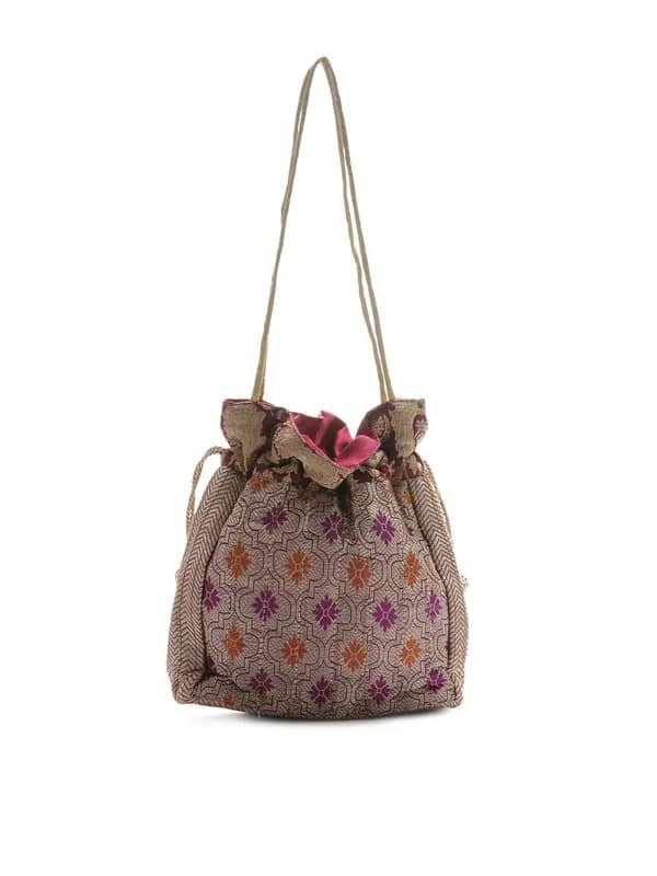 Fabindia Women Magenta & Golden Potli