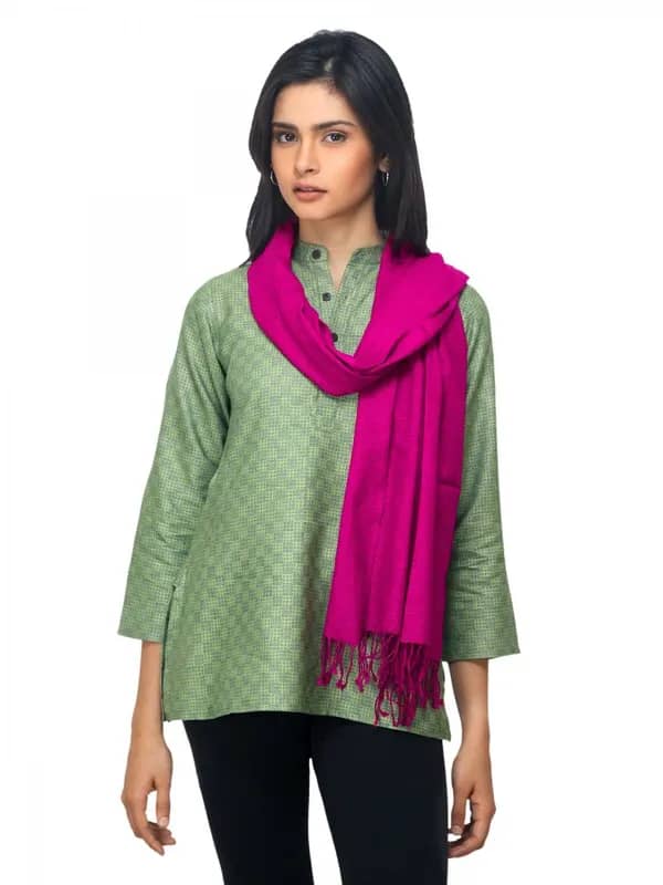 Fabindia Women Magenta Noil Silk & Wool Stole