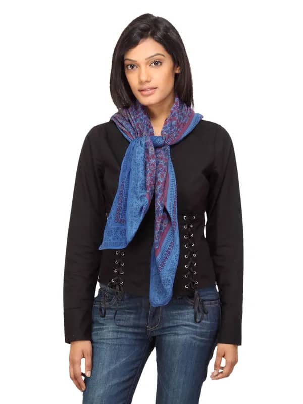 Femella Women Printed Blue Scarf