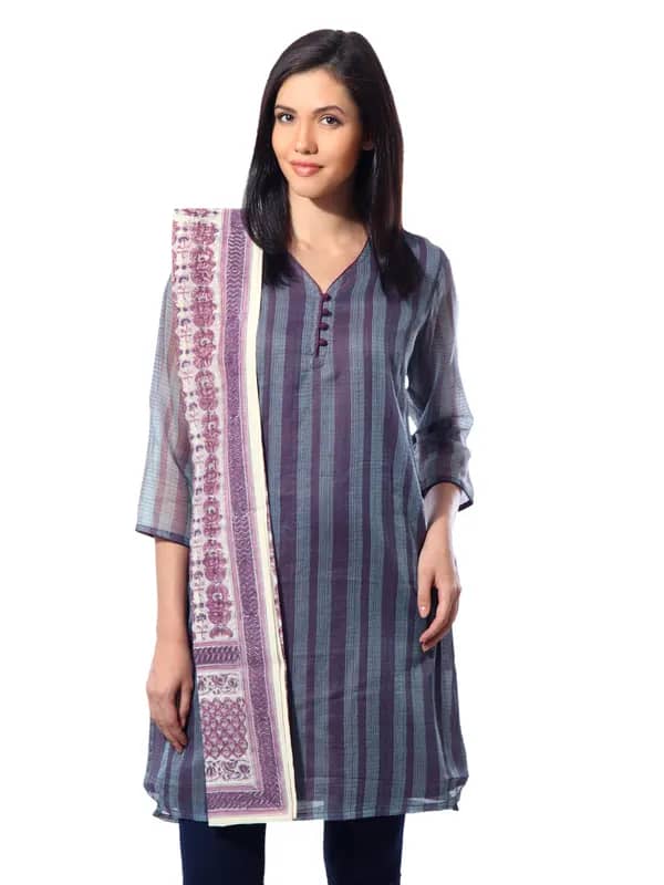 Fabindia Women Printed Purple Chanderi Stole