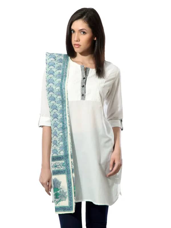 Fabindia Women Printed Blue Chanderi Stole