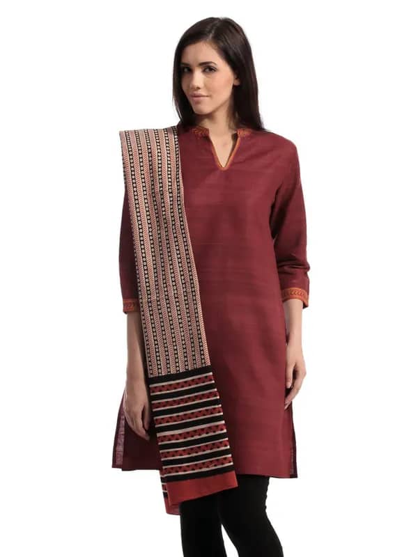 Fabindia Women Printed Beige & Black Stole