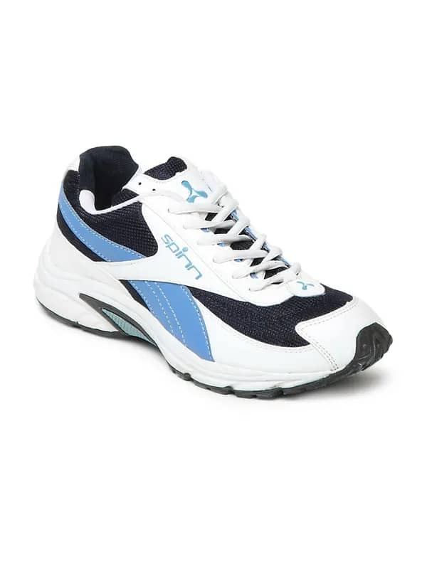 Spinn Men White & Navy Track Runner Sports Shoes