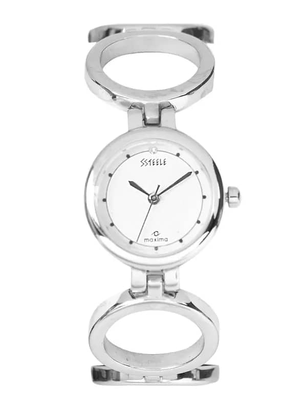 Maxima Women White Dial Ssteel Watch