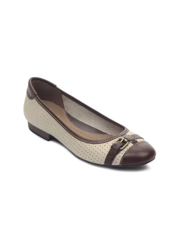 Clarks Women Beige & Brown Leather Ballerinas