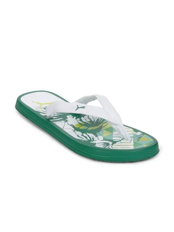 Puma Unisex White & Green Flip Flops