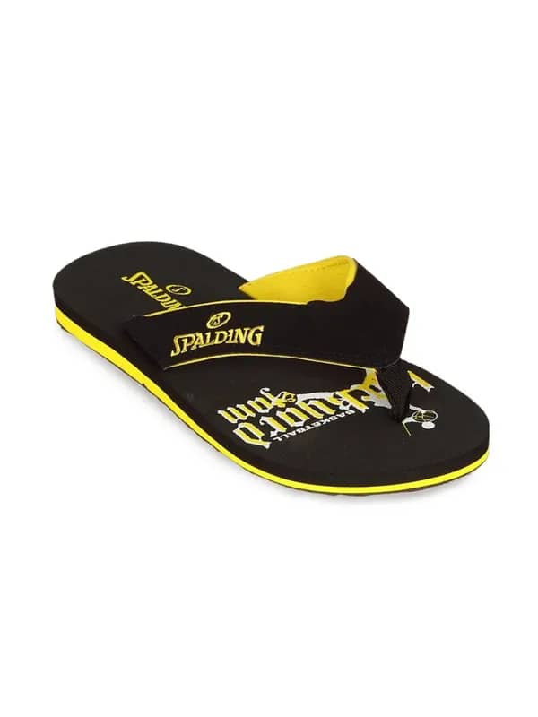Spalding Men's Black Yellow With Graphic Flip Flop