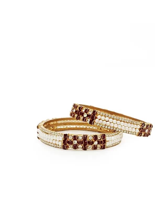 Royal Diadem Set of 2 White & Maroon Bangles