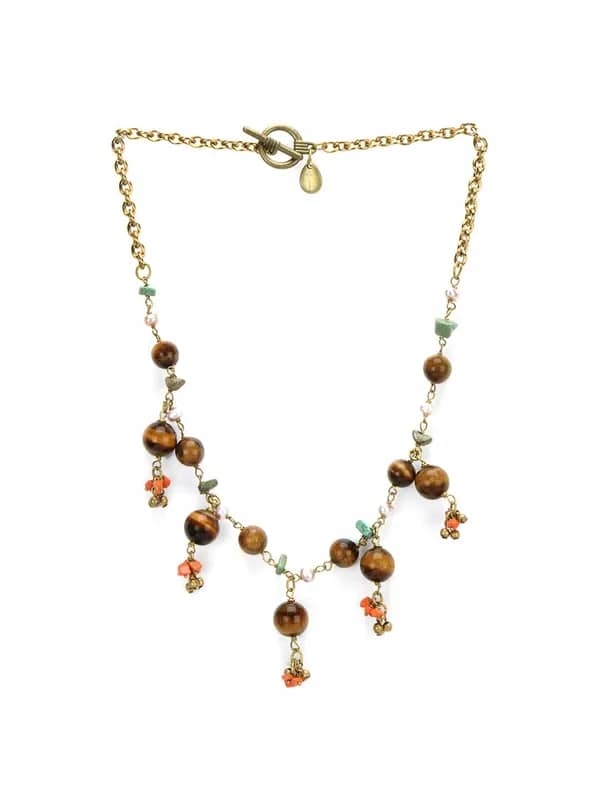 Ivory Tag Women Dangling Tiger Eye Brown Necklace