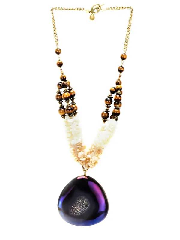 Ivory Tag Women Glistening Agate Cream Necklace