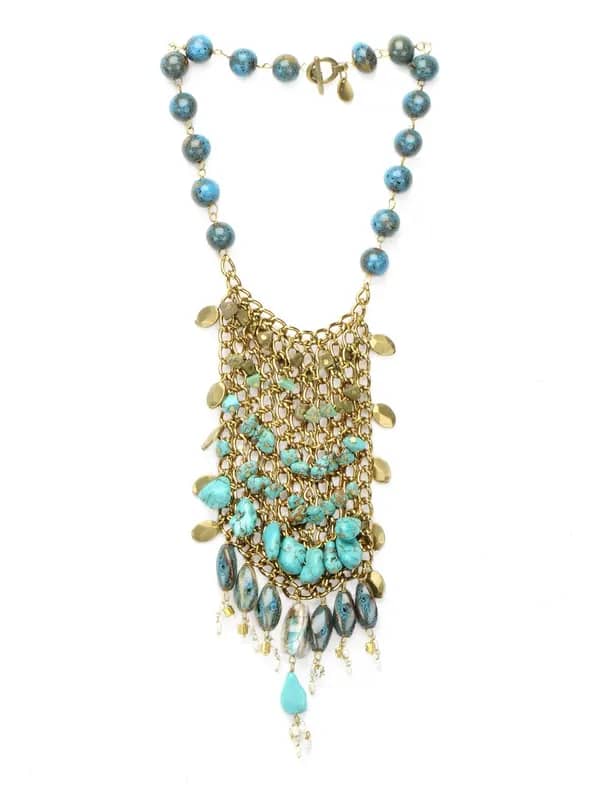 Ivory Tag Women Intermeshed Turquoise Blue Necklace