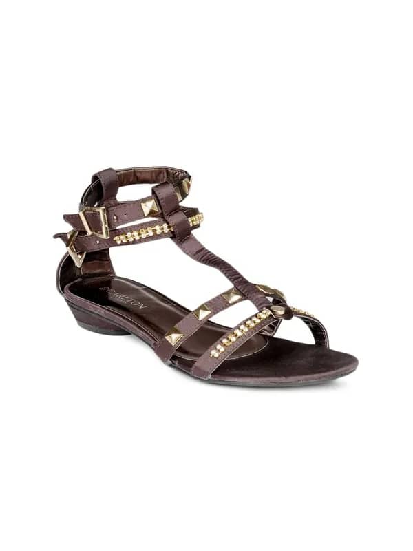 Carlton London Women Chocolate Brown and Gold Toned Flats