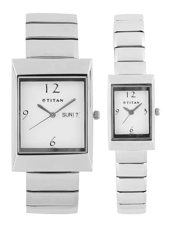 Titan Set of 2 His & Her White Dial Watches NB19572957SM01