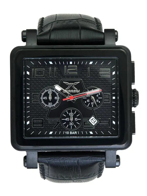 Carrera Men Sqaure dial leather strap Black Watches