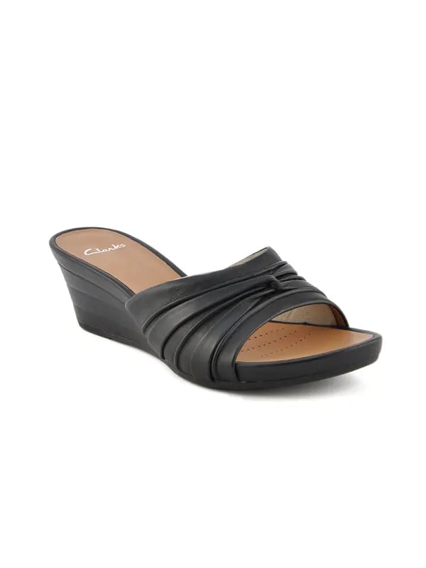 Clarks Women Black Leather Wedges