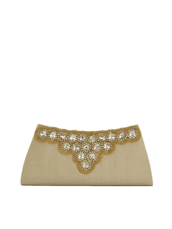 Spice Art Women Zircons Cream Clutch
