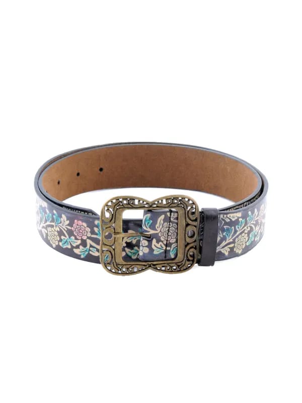 Lino Perros Women Flower Print Black Belt