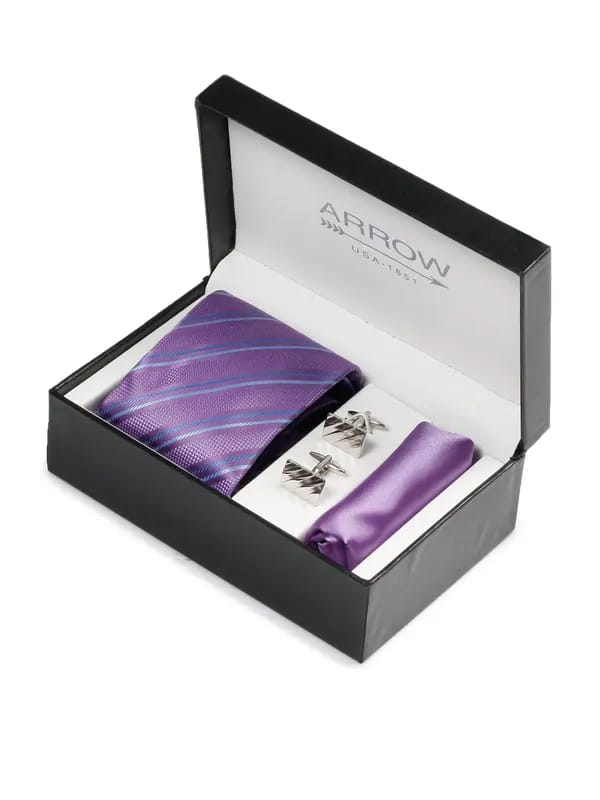 Arrow Men Formal Purple Tie+Cufflink+Pocket square - Combo Pack