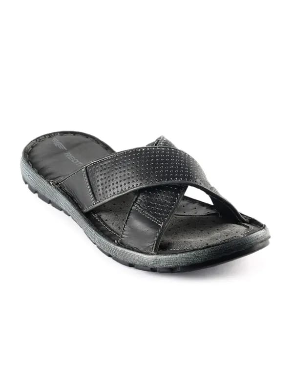 Red Tape Men Cross Band Black Sandals