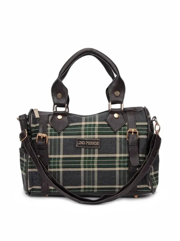 Lino Perros Women Check Green Handbag
