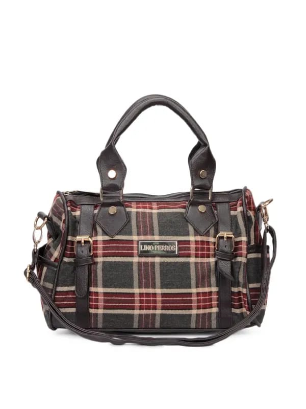 Lino Perros Women Red & Grey Checks Handbag