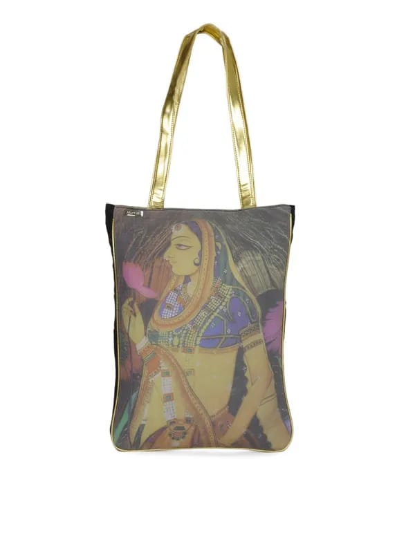 Murcia Women Black & Gold Graphic Print Handbag