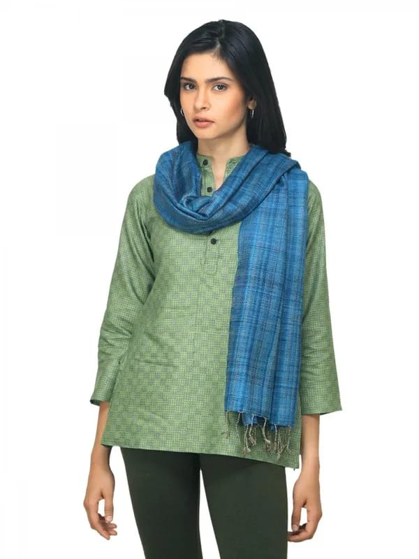 Fabindia Women Blue Ekko Silk Stole
