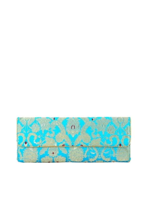 Fabindia Women Blue Silk Clutch