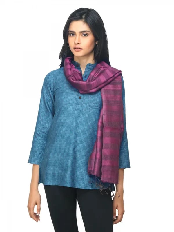 Fabindia Women Magenta Silk & Wool Ekko Stole