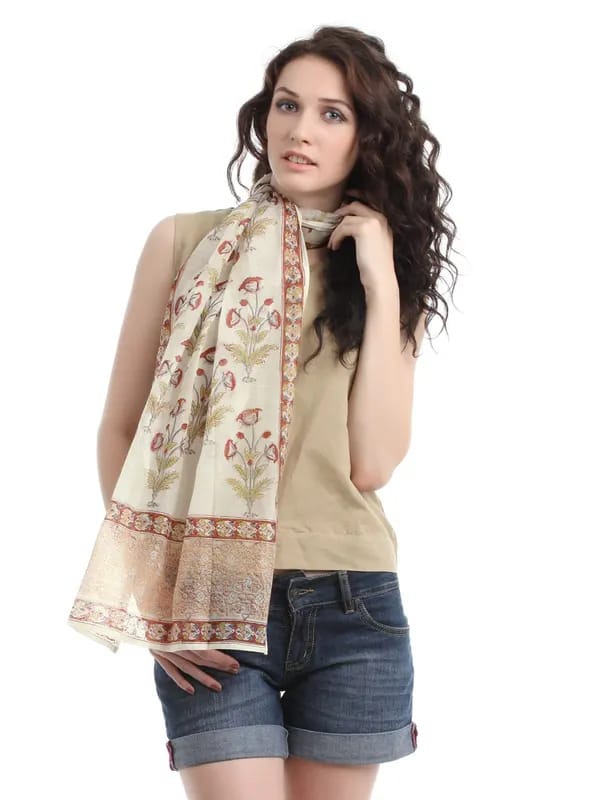 Fabindia Women Off White Printed Stole