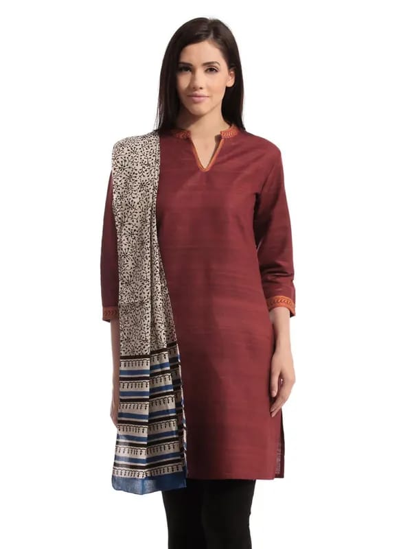 Fabindia Women Printed Beige & Black Stole
