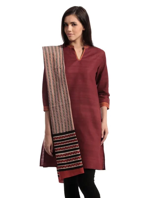 Fabindia Women Printed Beige & Black Stole