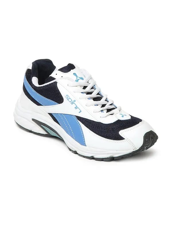 Spinn Men White & Navy Track Runner Sports Shoes
