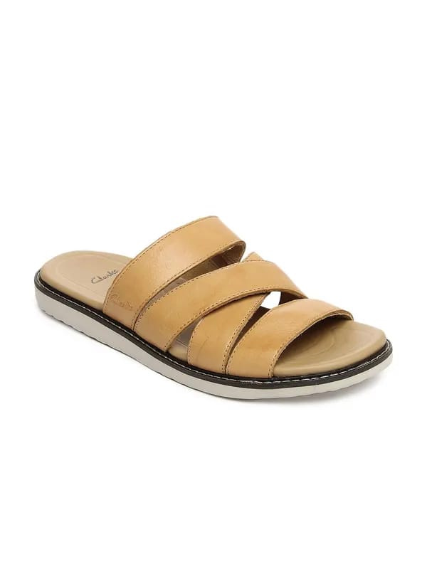 Clarks Men Tan Brown Leather Sandals