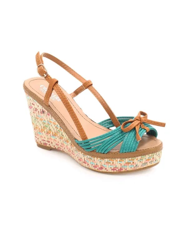 Cobblerz Women Teal Blue & Brown Wedges