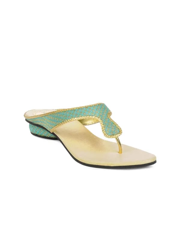 Portia Women Turquoise Blue & Gold Flats