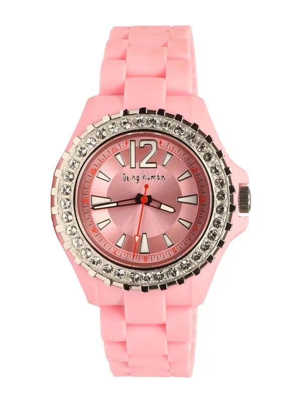 Being Human Women Pink Silicon Strap with Stones Watch