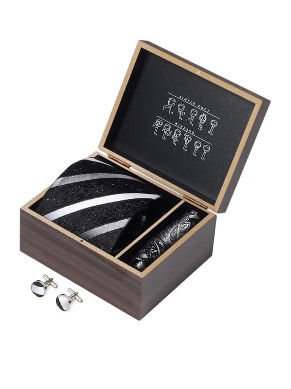 Hakashi Men Black Combo pack Tie+Cufflink+Pocket square