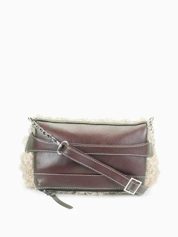 Ivory Tag Women Beige Furry Foldover Sling Bag