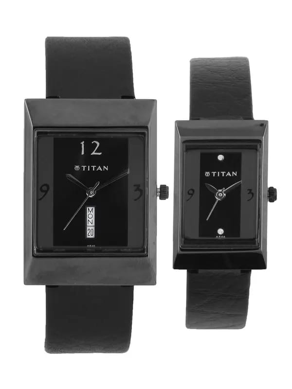 Titan Him & Her Black Watches
